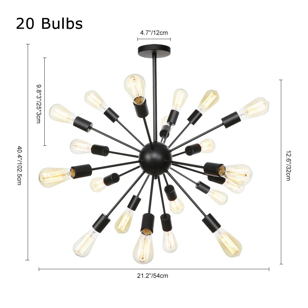 Czarny Żyrandol Sputnik Mid-Century na 12 lub 20 Punktów