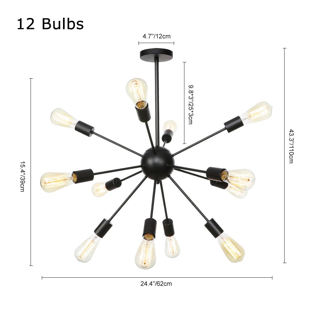 Czarny Żyrandol Sputnik Mid-Century na 12 lub 20 Punktów