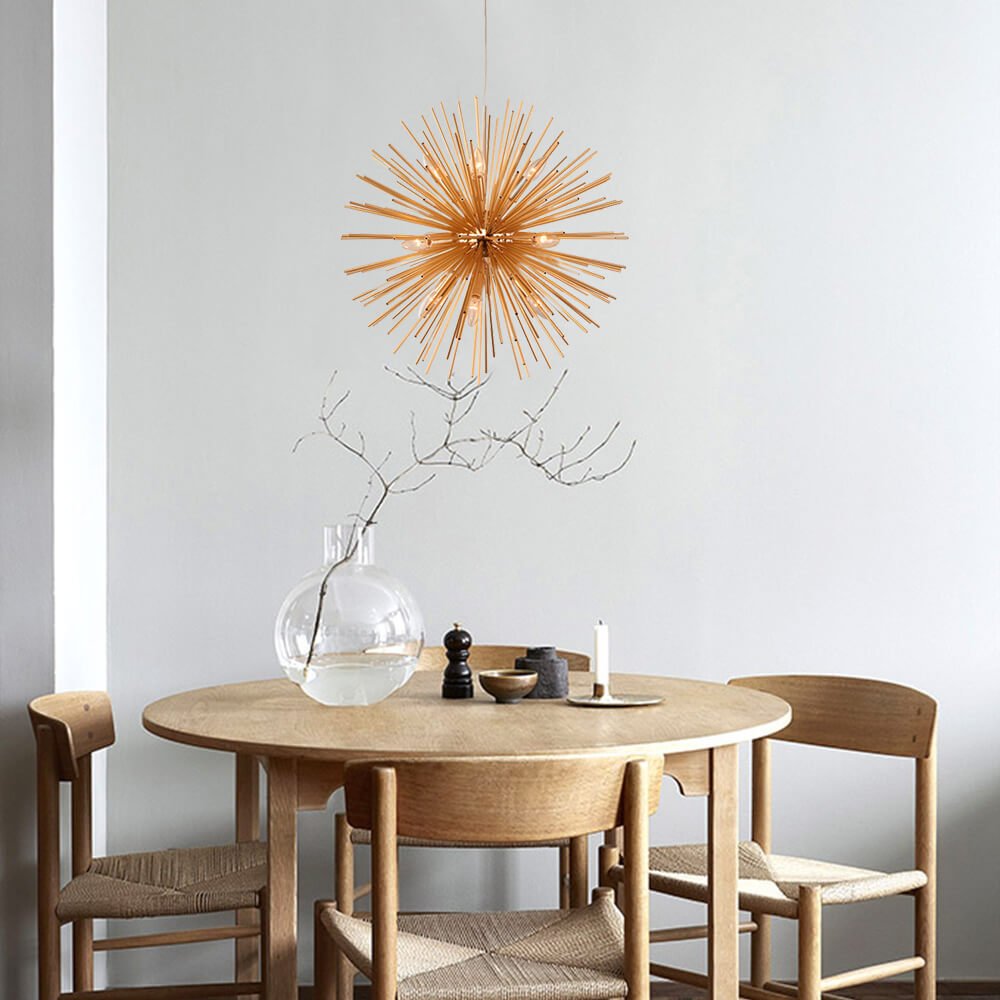 Złoty Żyrandol Sputnik Słońce Mid-Century