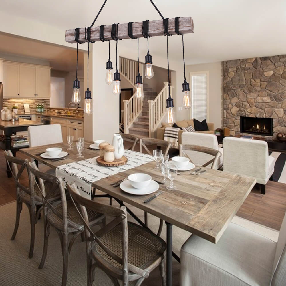 Rustykalna Drewniana Lampa Wisząca Farmhouse na 8 Punktów