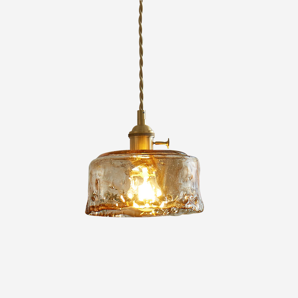 Bursztynowa lampa wisząca ze szkła | Vintage designerska lampa sufitowa z mosiądzu E27 do salonu i jadalni