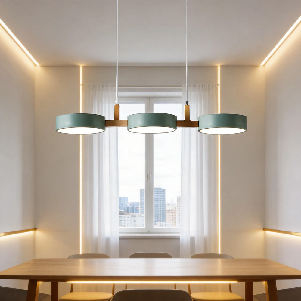 Wielopunktowa lampa wisząca LED | Designerska lampa sufitowa z drewna i metalu do kuchni oraz jadalni