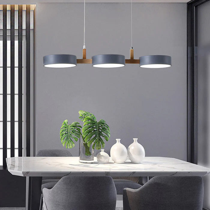Wielopunktowa lampa wisząca LED | Designerska lampa sufitowa z drewna i metalu do kuchni oraz jadalni