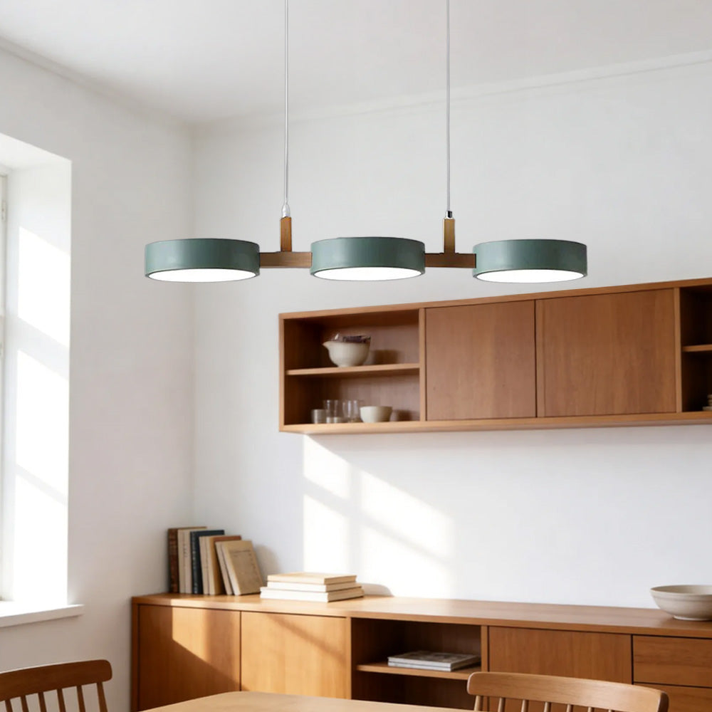 Wielopunktowa lampa wisząca LED | Designerska lampa sufitowa z drewna i metalu do kuchni oraz jadalni