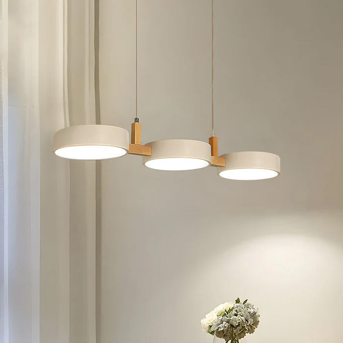 Wielopunktowa lampa wisząca LED | Designerska lampa sufitowa z drewna i metalu do kuchni oraz jadalni