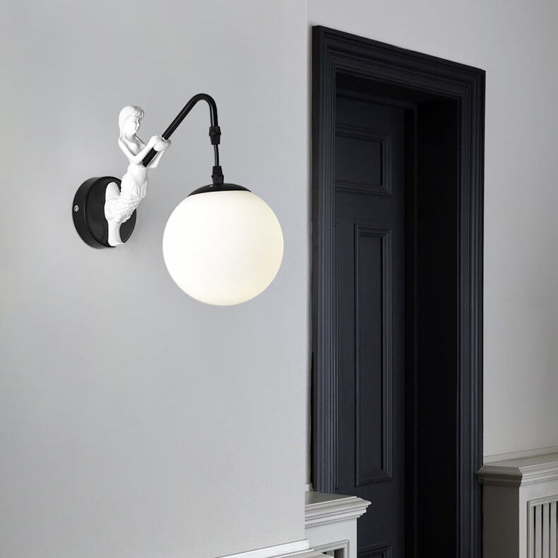 Artistic Mermaid Wall Sconce | Sculptural Glass Shade Wall Light for Cozy Ambiance