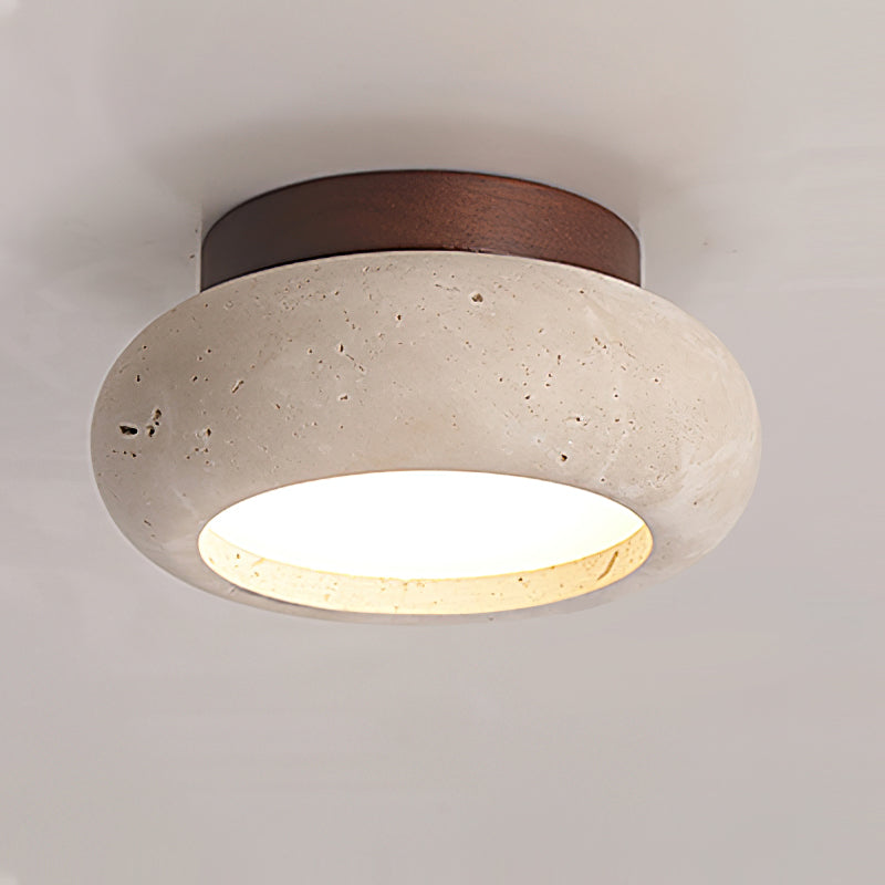 Mini lampa sufitowa LED Astra z trawertynu i drewna | Designerskie oświetlenie do korytarza, sypialni i garderoby