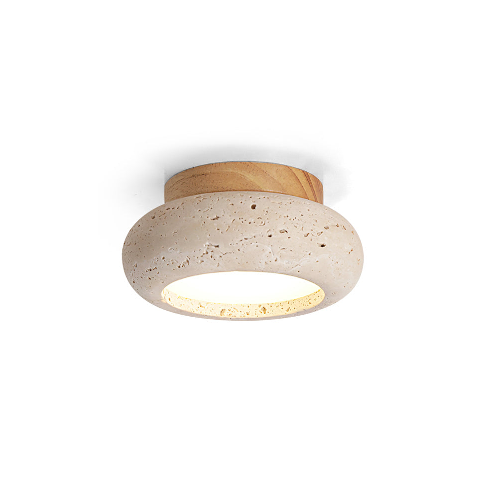 Mini lampa sufitowa LED Astra z trawertynu i drewna | Designerskie oświetlenie do korytarza, sypialni i garderoby