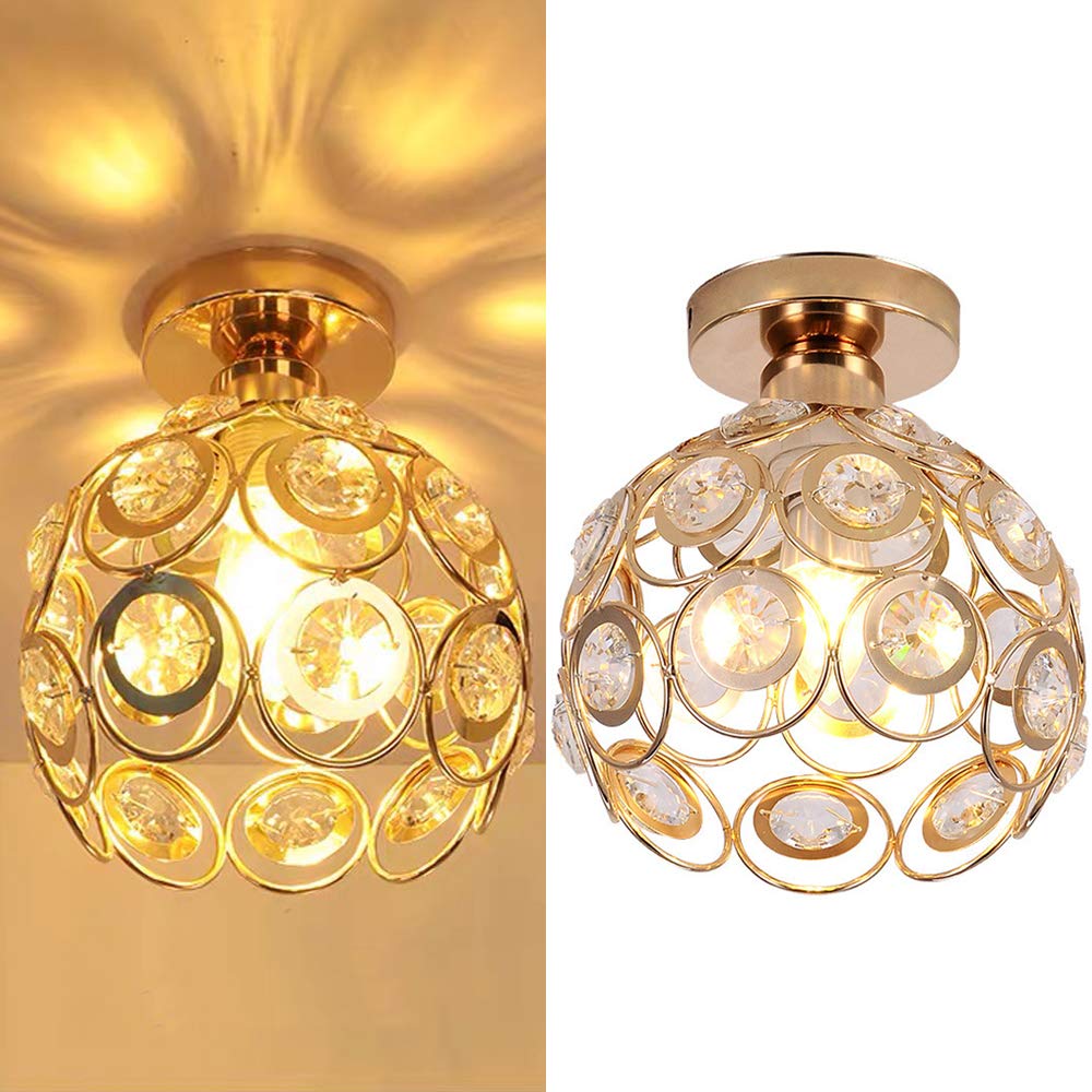 AuroraGleam | Złota Lampa Sufitowa Natynkowa z Kryształowymi Kulami – Luksusowy Design