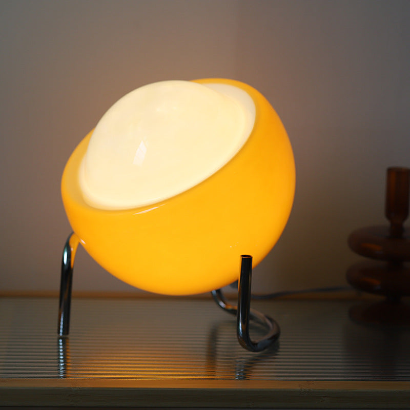 Kolekcja Bauhaus | Retro Lampa Stołowa LED ze Szklanym Kloszem do Sypialni i Salonu