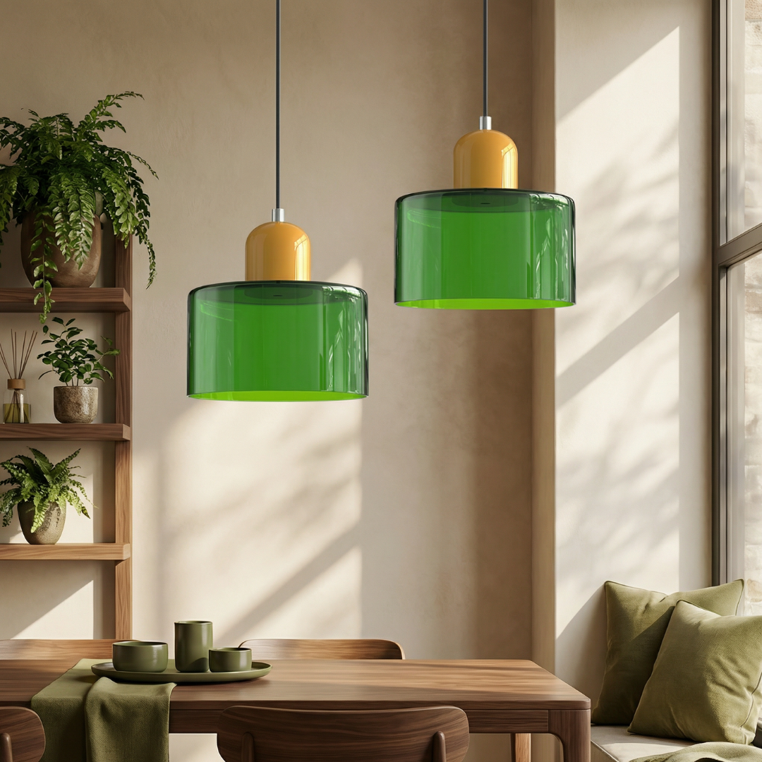 Okrągła lampa wisząca ze szkła | Designerska lampa sufitowa Bauhaus do kuchni, salonu i jadalni