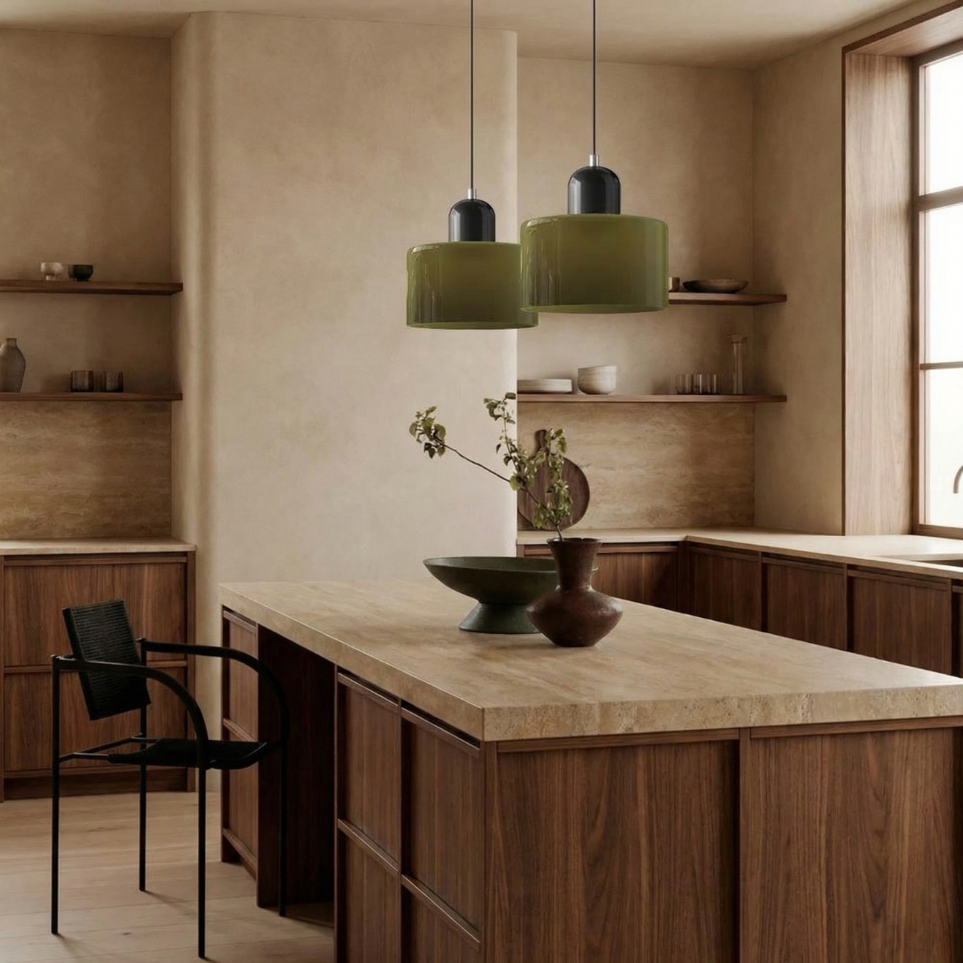 Okrągła lampa wisząca ze szkła | Designerska lampa sufitowa Bauhaus do kuchni, salonu i jadalni