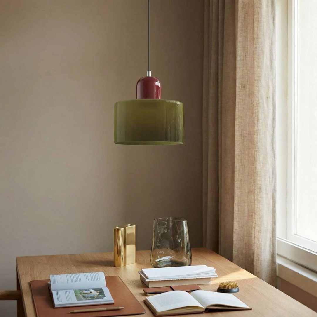 Okrągła lampa wisząca ze szkła | Designerska lampa sufitowa Bauhaus do kuchni, salonu i jadalni