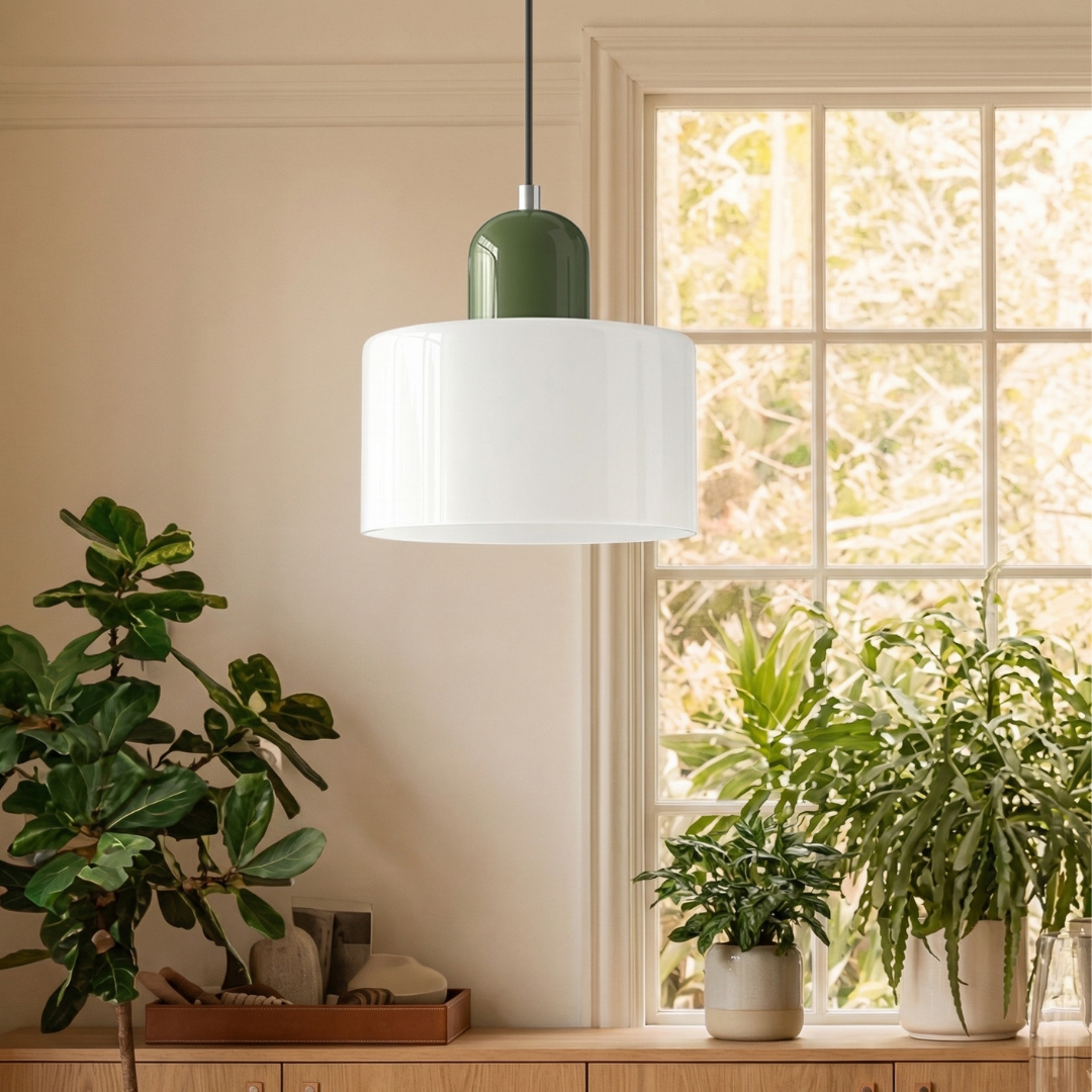 Okrągła lampa wisząca ze szkła | Designerska lampa sufitowa Bauhaus do kuchni, salonu i jadalni