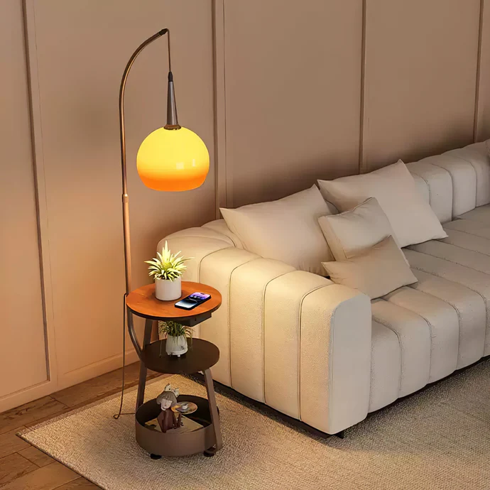 Bedside | Lampa Podłogowa ze Stolikiem – Designerska Lampa do Salonu i Sypialni