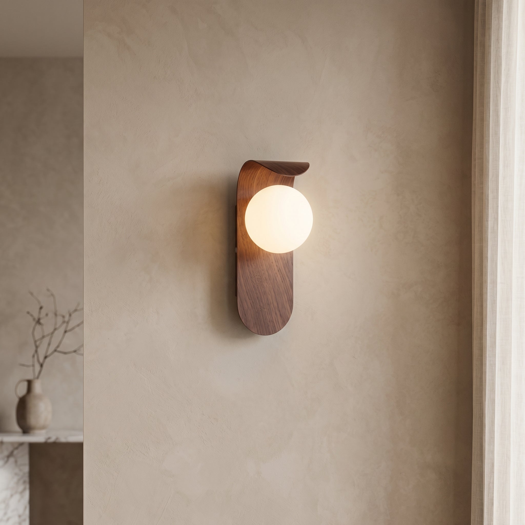 Carlyle Nordic Wall Sconce | Frosted Globe LED Light with Wood Finish