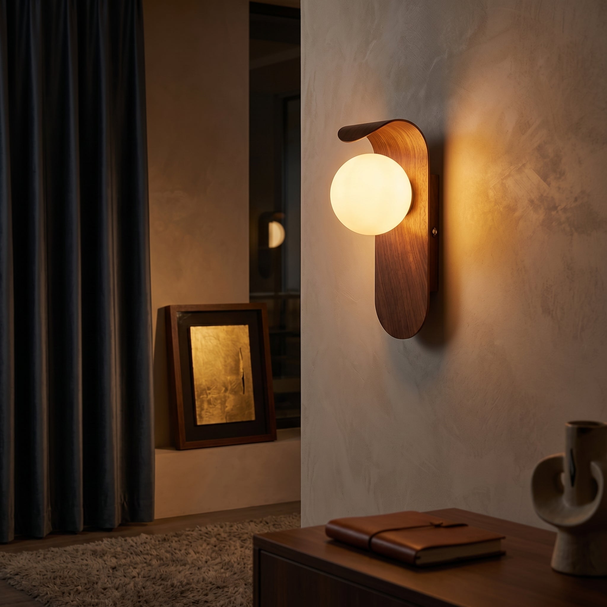 Carlyle Nordic Wall Sconce | Frosted Globe LED Light with Wood Finish