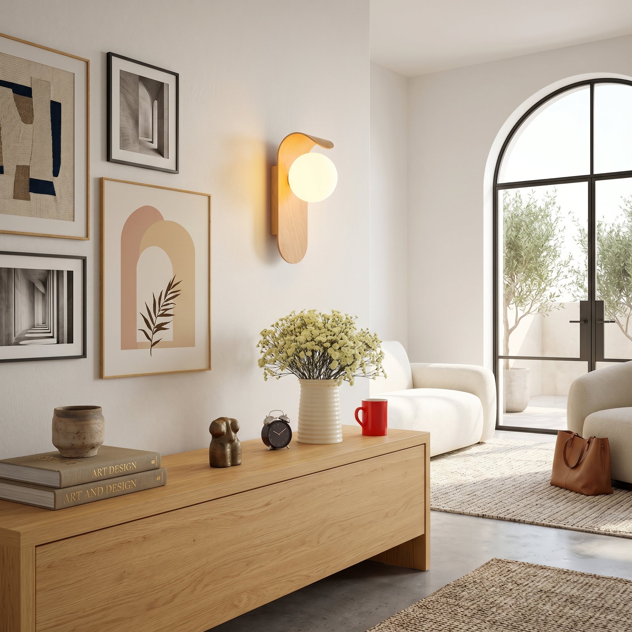 Carlyle Nordic Wall Sconce | Frosted Globe LED Light with Wood Finish