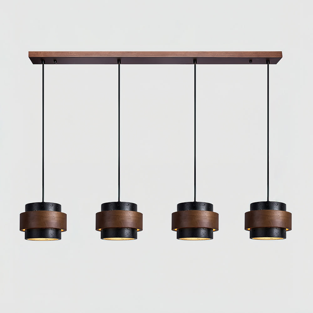 Lampa wisząca Cole z trawertynu | Designerska lampa sufitowa z naturalnego kamienia i drewna do salonu oraz jadalni