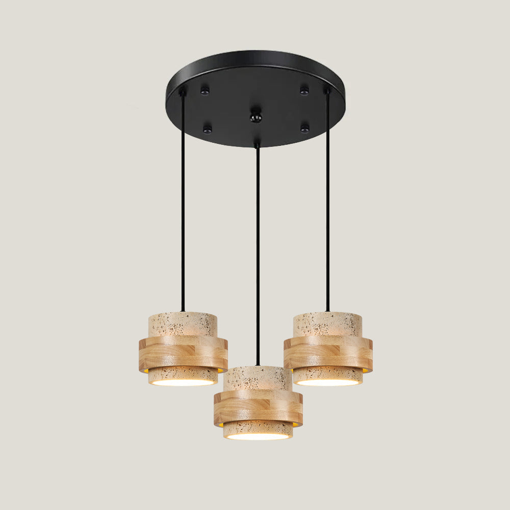 Lampa wisząca Cole z trawertynu | Designerska lampa sufitowa z naturalnego kamienia i drewna do salonu oraz jadalni