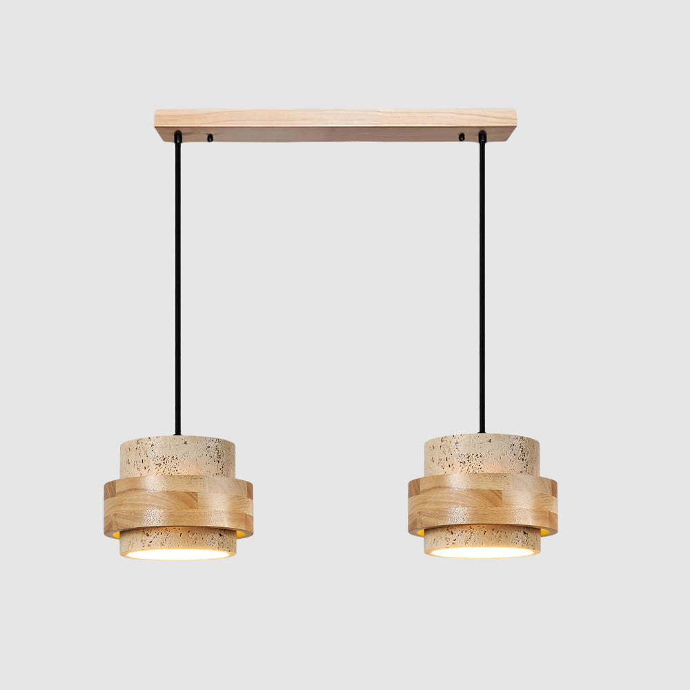 Lampa wisząca Cole z trawertynu | Designerska lampa sufitowa z naturalnego kamienia i drewna do salonu oraz jadalni