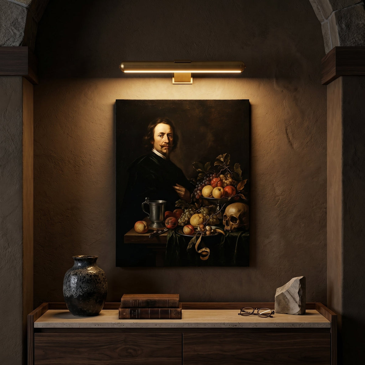 Galerie - lampka podświetlająca obraz w salonie