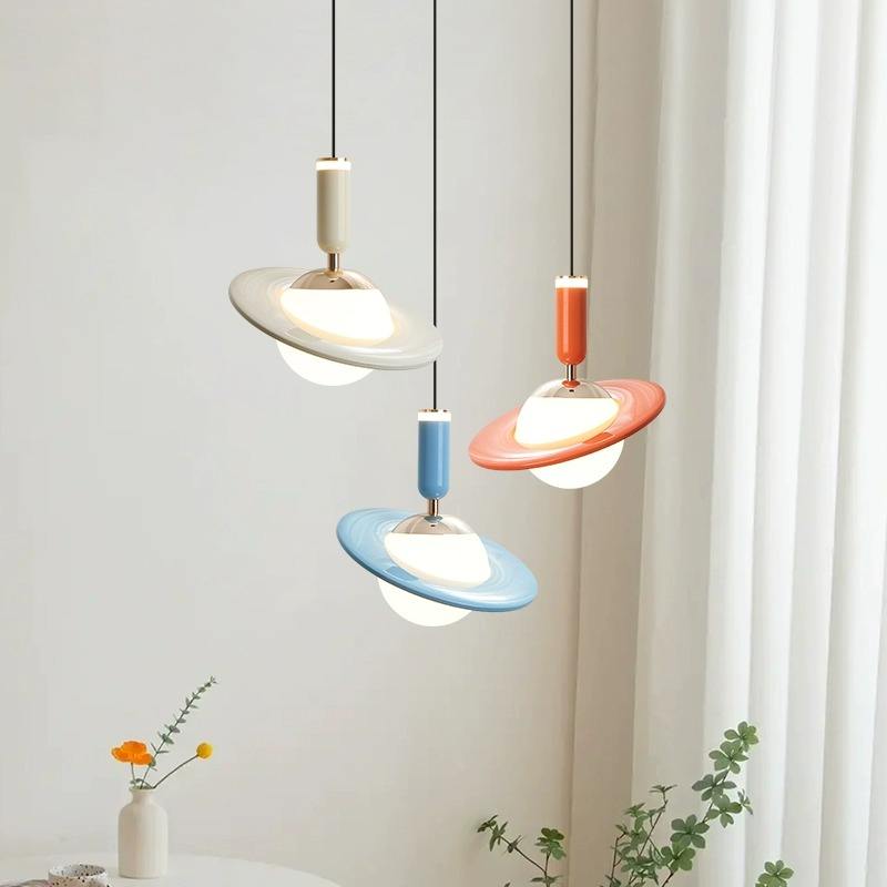 Cosmic Glow Saturn Pendant Light | Adjustable Height LED Chandelier for Kitchen