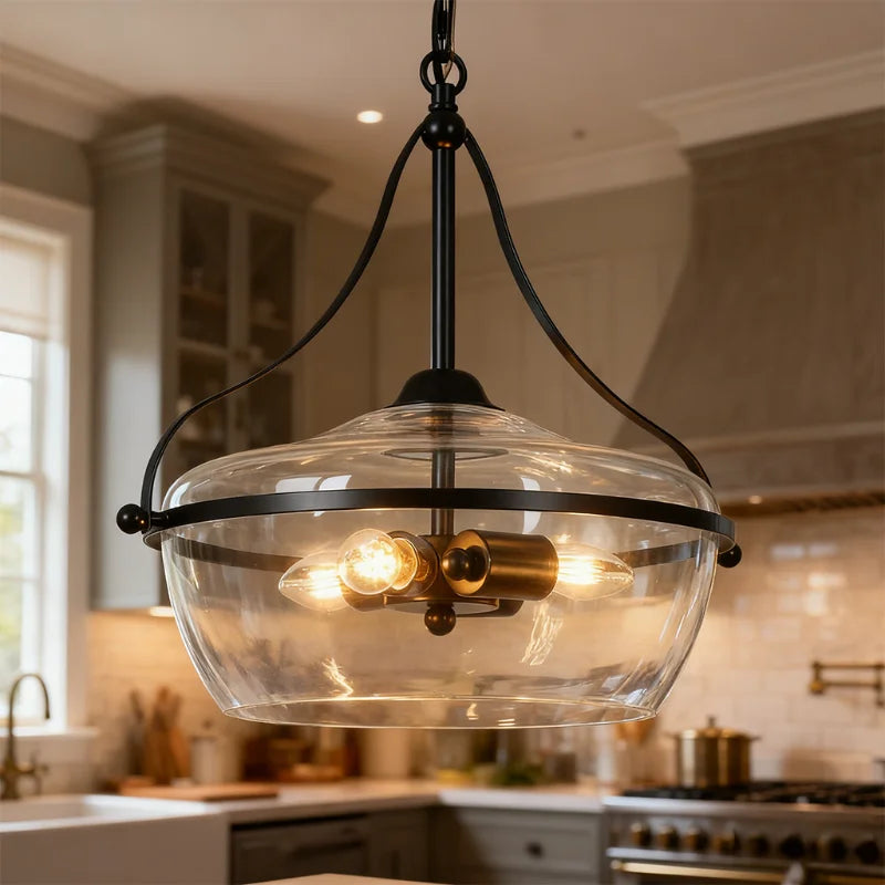 Lampa wisząca Eira ze szkła | Designerska lampa sufitowa industrialna z 3 kloszami do kuchni i jadalni