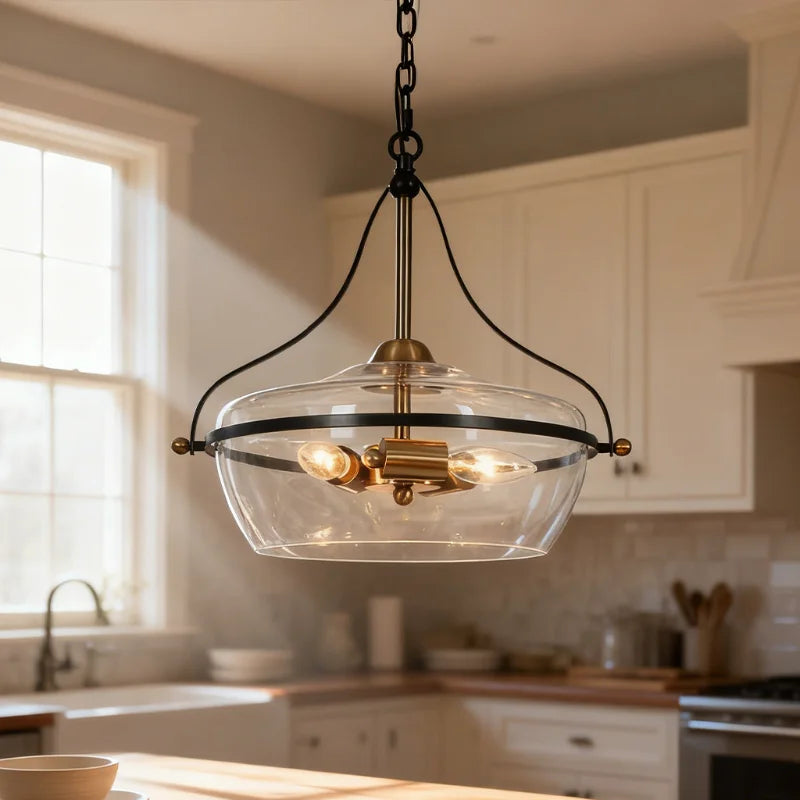 Lampa wisząca Eira ze szkła | Designerska lampa sufitowa industrialna z 3 kloszami do kuchni i jadalni
