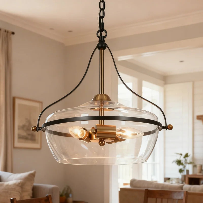 Lampa wisząca Eira ze szkła | Designerska lampa sufitowa industrialna z 3 kloszami do kuchni i jadalni