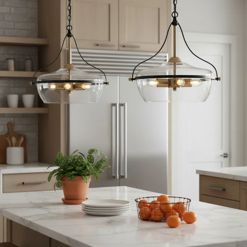 Lampa wisząca Eira ze szkła | Designerska lampa sufitowa industrialna z 3 kloszami do kuchni i jadalni