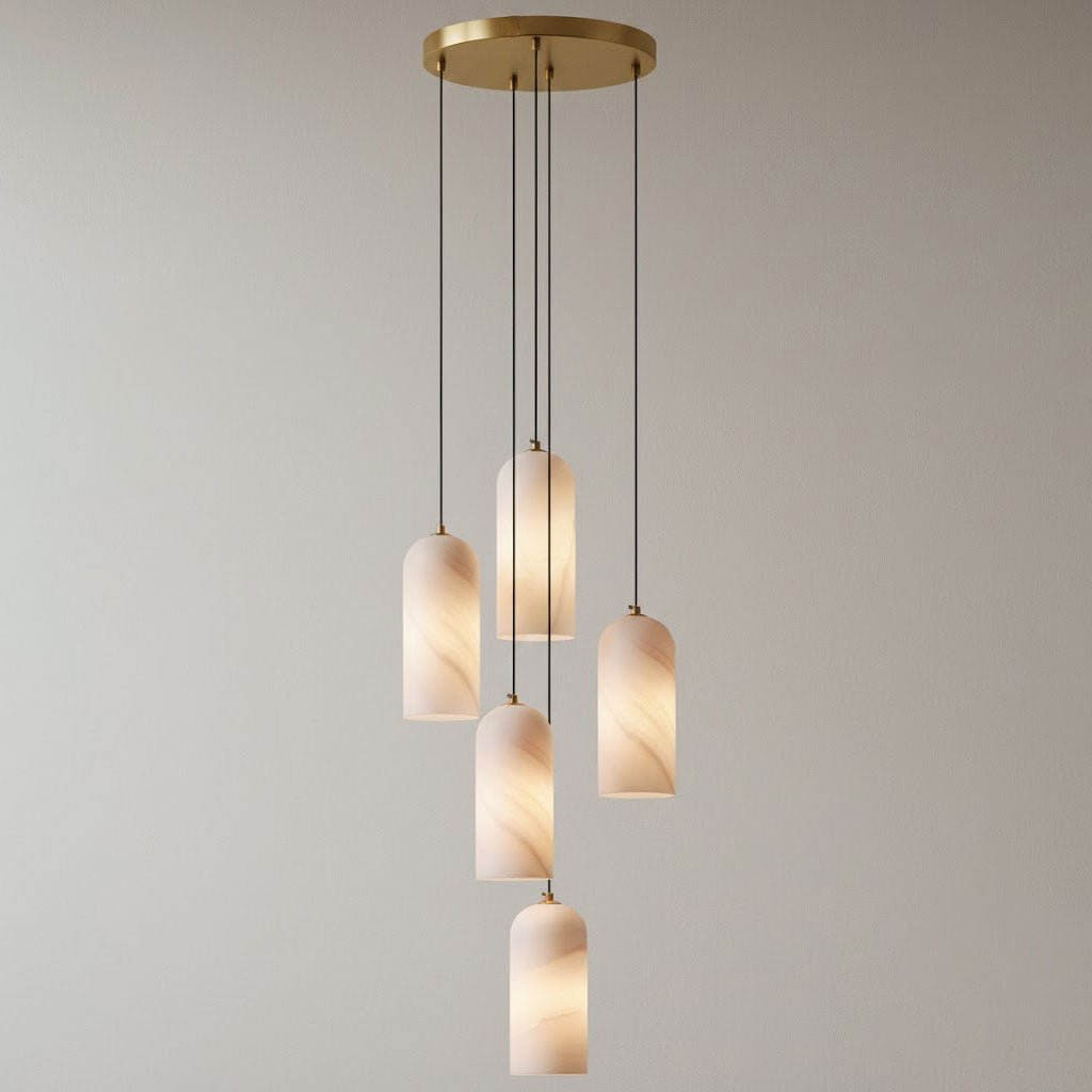 Alabastrowa lampa wisząca kula | Designerska lampa sufitowa z mosiądzu do salonu i jadalni