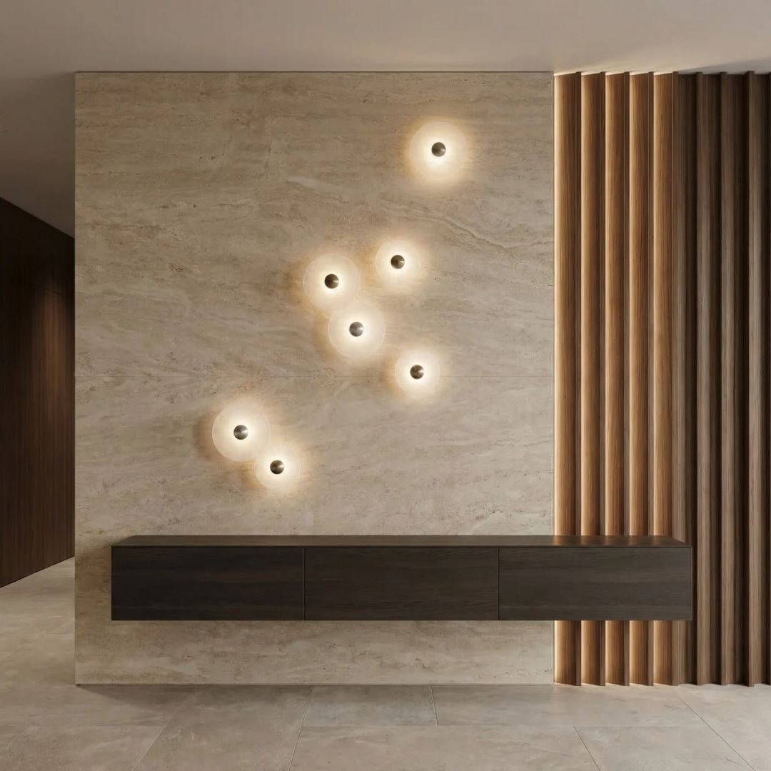 Elegant Alabaster Wall Lamp | Round Natural Stone Sconce with Soft Diffused Light