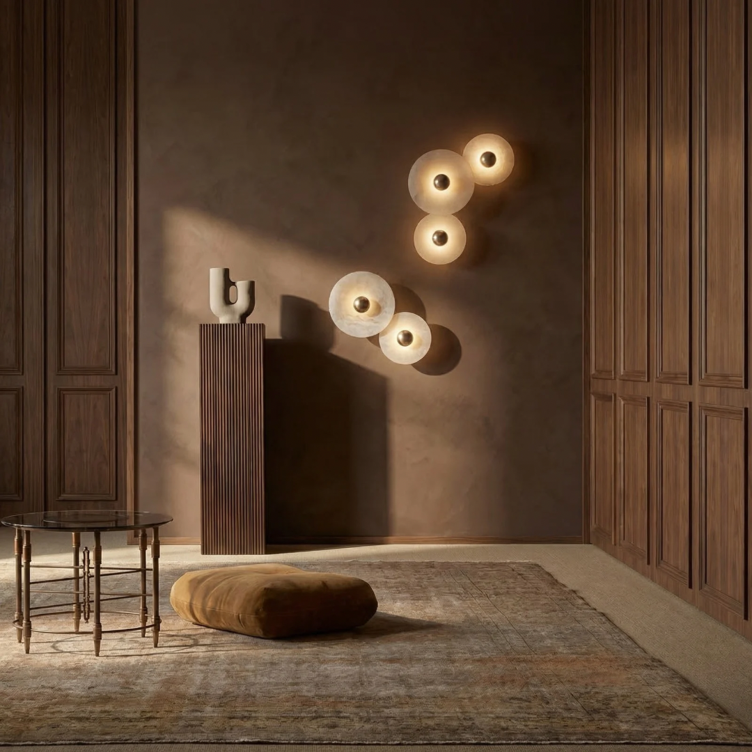 Elegant Alabaster Wall Lamp | Round Natural Stone Sconce with Soft Diffused Light