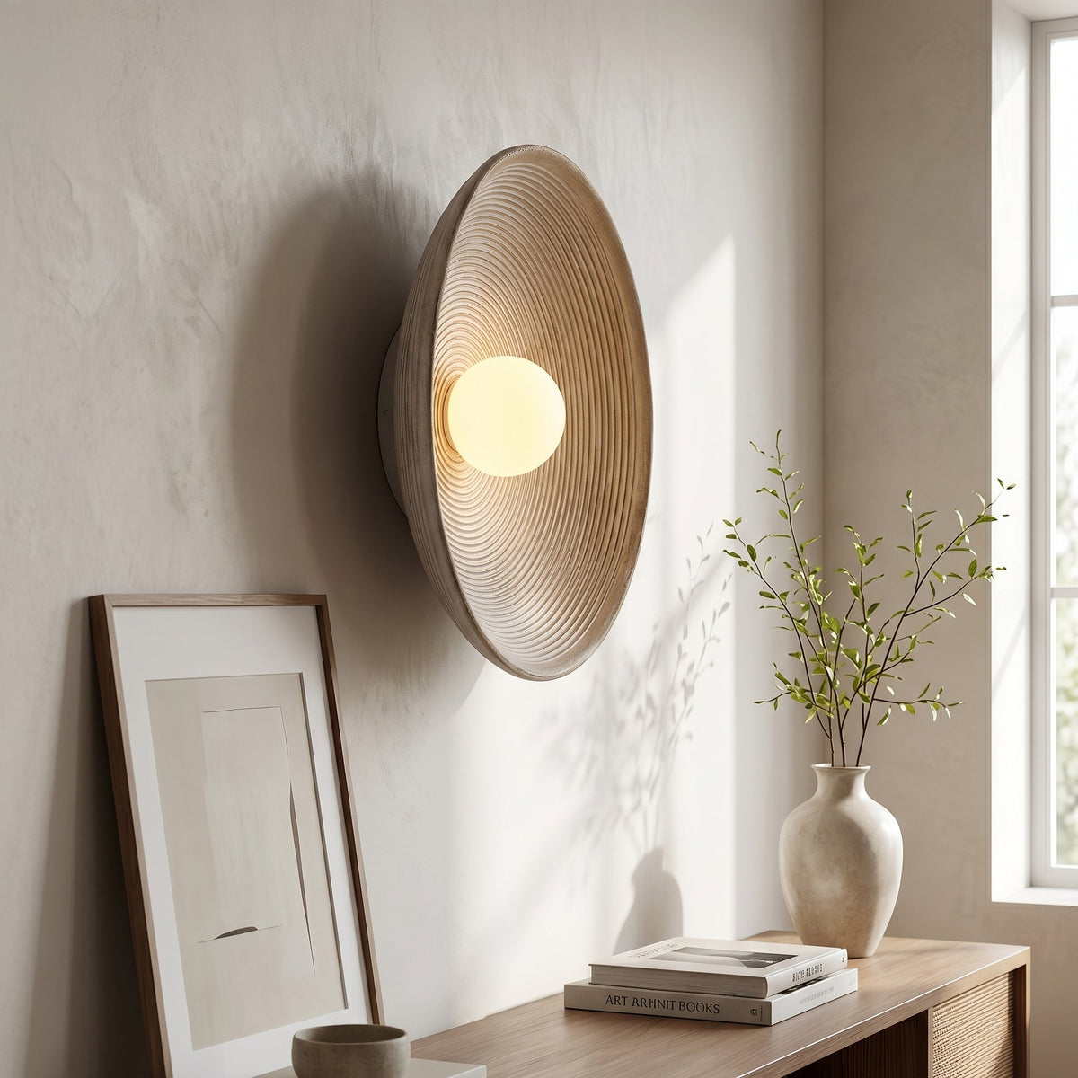 Elegant Ceramic Round Wall Lamp | Minimalist Japandi LED Sconce