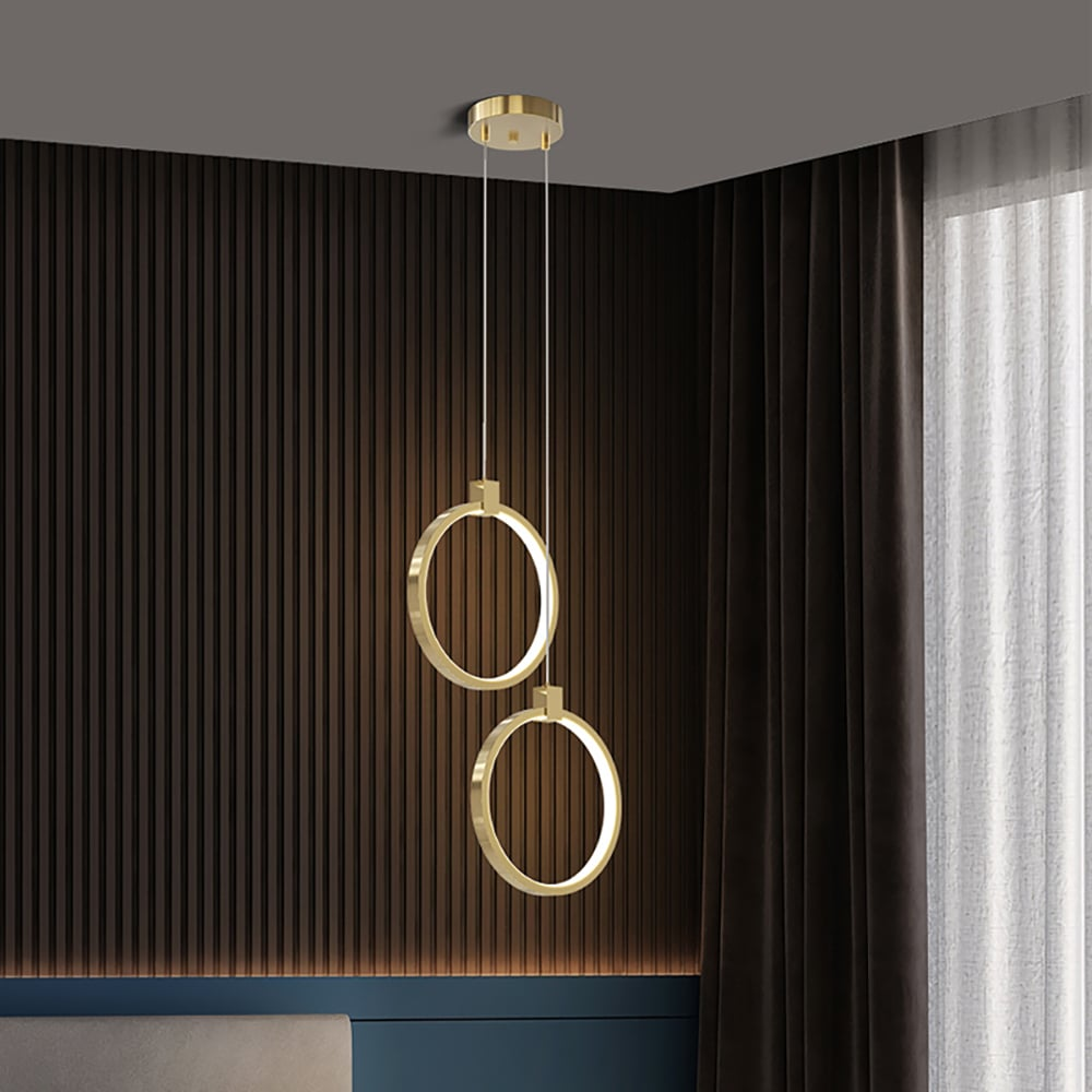 Lampa wisząca LED z okrągłymi pierścieniami | Designerska lampa sufitowa w kolorze złotego mosiądzu