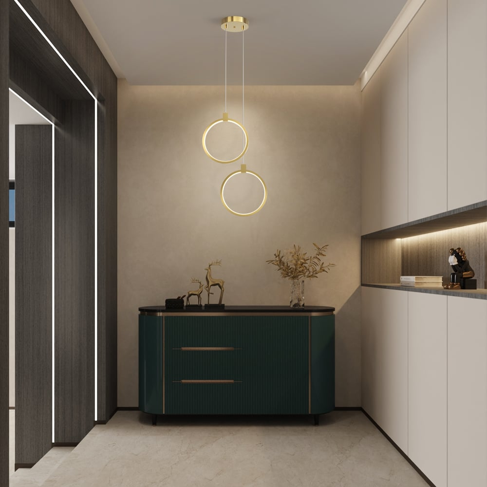 Lampa wisząca LED z okrągłymi pierścieniami | Designerska lampa sufitowa w kolorze złotego mosiądzu