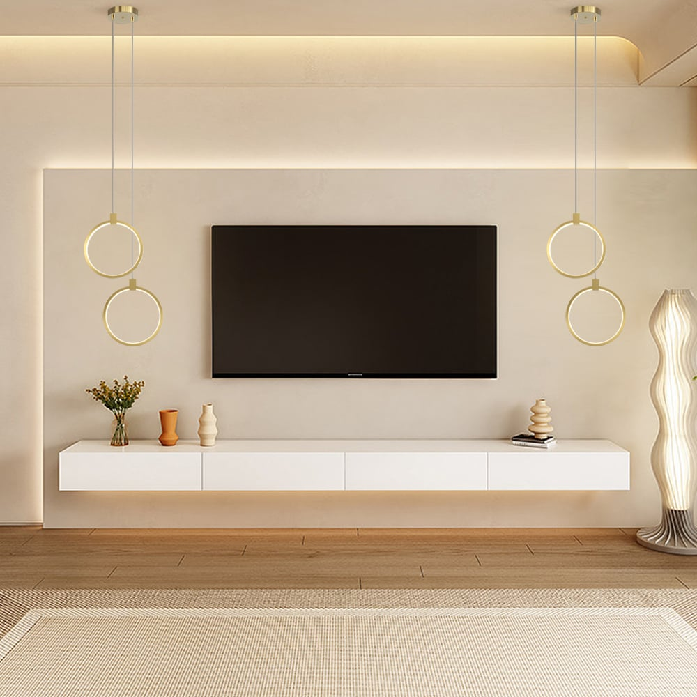 Lampa wisząca LED z okrągłymi pierścieniami | Designerska lampa sufitowa w kolorze złotego mosiądzu