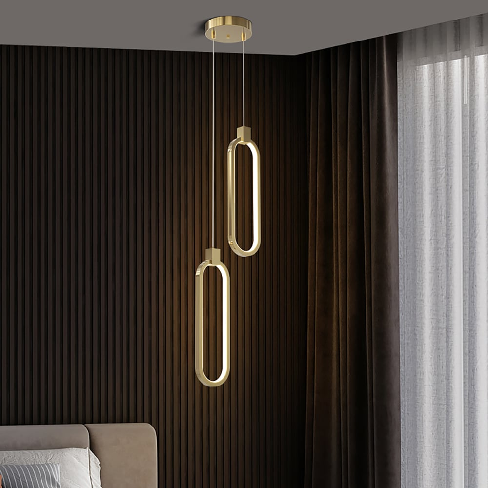 Lampa wisząca LED z okrągłymi pierścieniami | Designerska lampa sufitowa w kolorze złotego mosiądzu