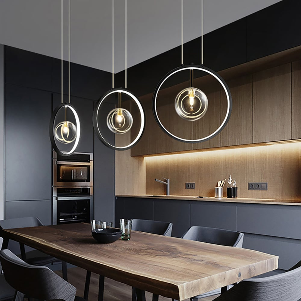 Lumen Collection | Szklana lampa wisząca kula | Nowoczesne oświetlenie do salonu, kuchni i jadalni