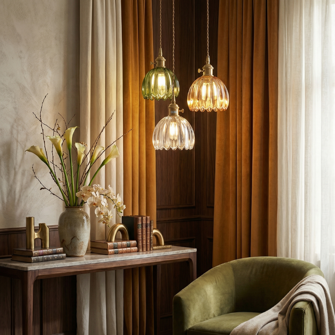 Lumen Collection | Szklana lampa wisząca w stylu vintage | Eleganckie oświetlenie do salonu, jadalni i kuchni