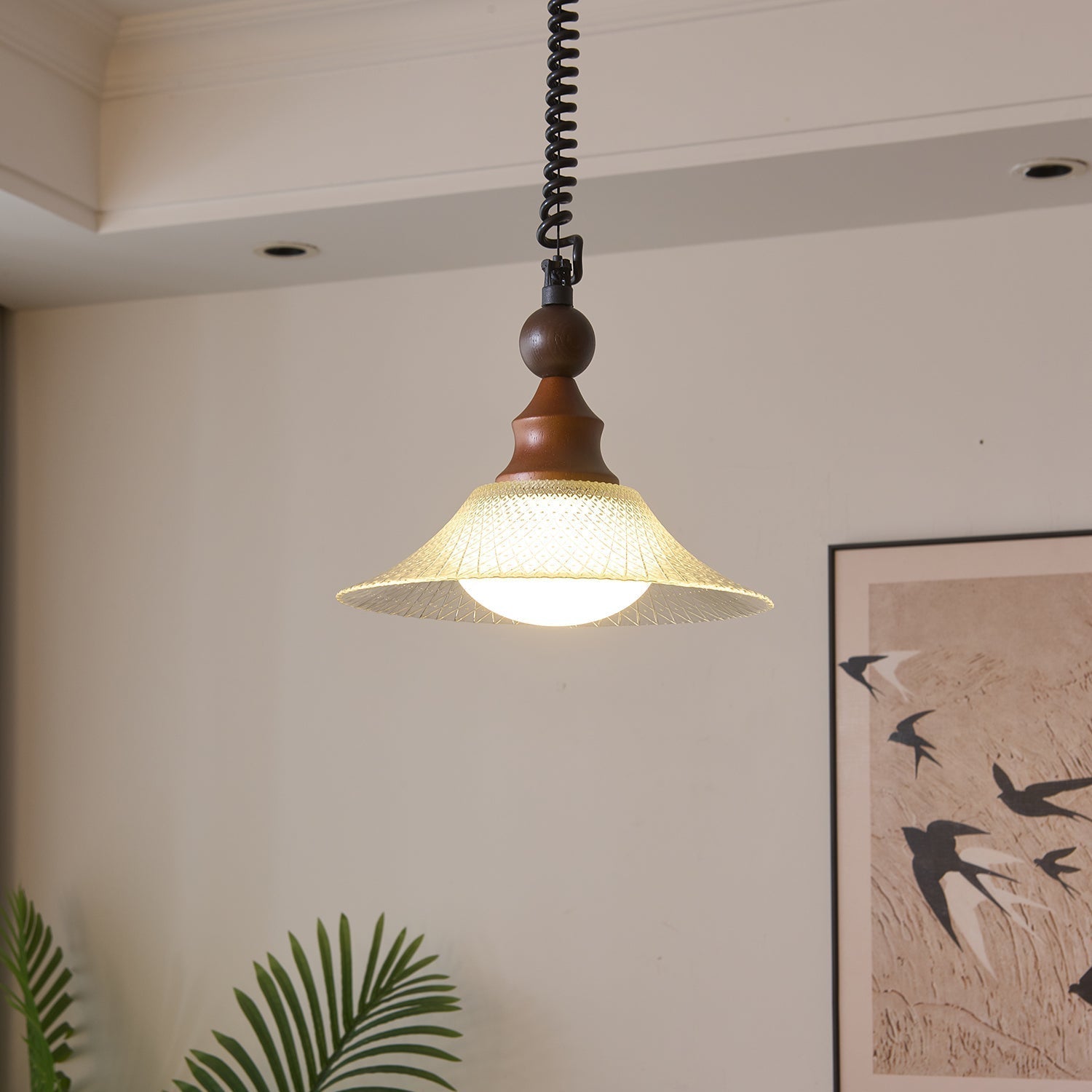 Lampa wisząca Ardell LED | Designerska lampa sufitowa z drewna, szkła i metalu do salonu i jadalni