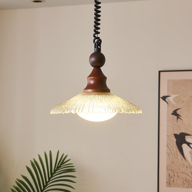 Lampa wisząca Ardell LED | Designerska lampa sufitowa z drewna, szkła i metalu do salonu i jadalni