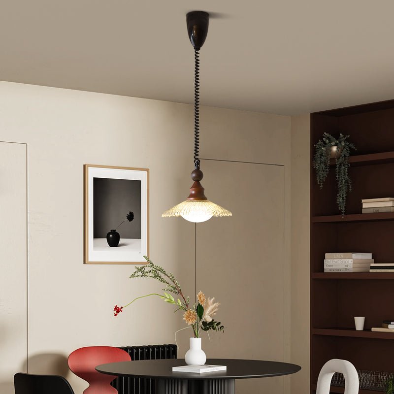 Lampa wisząca Ardell LED | Designerska lampa sufitowa z drewna, szkła i metalu do salonu i jadalni