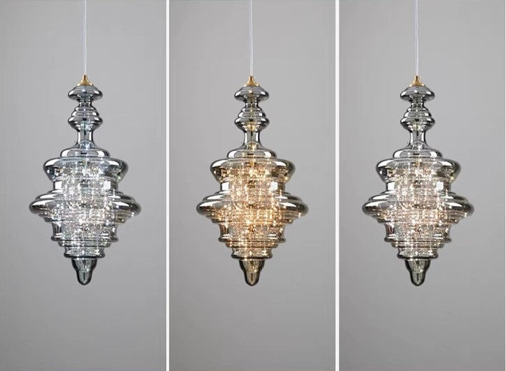 Nowoczesna Szklana Lampa Wisząca w Odcieniu Szarości z Mosiężnym Wykończeniem – LED, Regulowana Wysokość