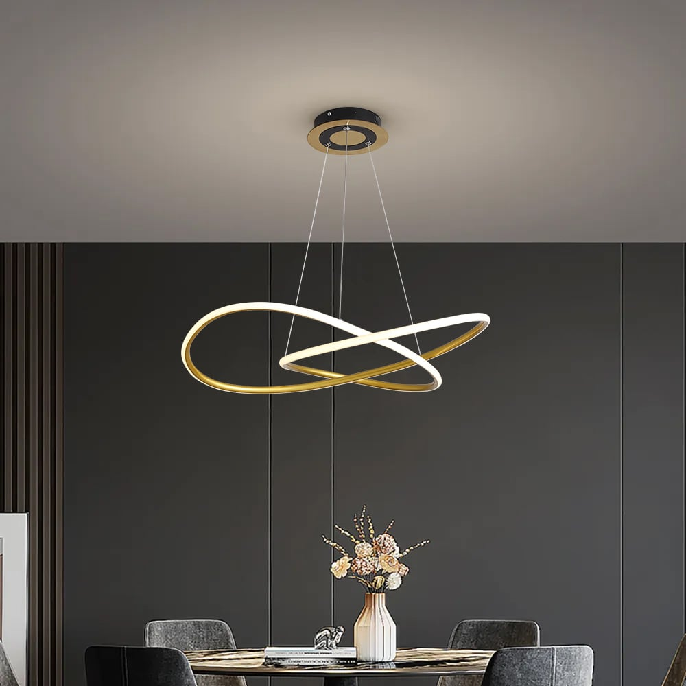 Lumen Collection | Nowoczesna lampa wisząca LED w kolorze złotym | Designerskie oświetlenie do salonu i jadalni