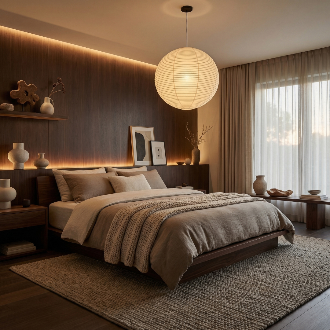 Lumen Collection | Papierowa lampa wisząca w stylu japandi | Ciepłe oświetlenie do salonu, sypialni i jadalni