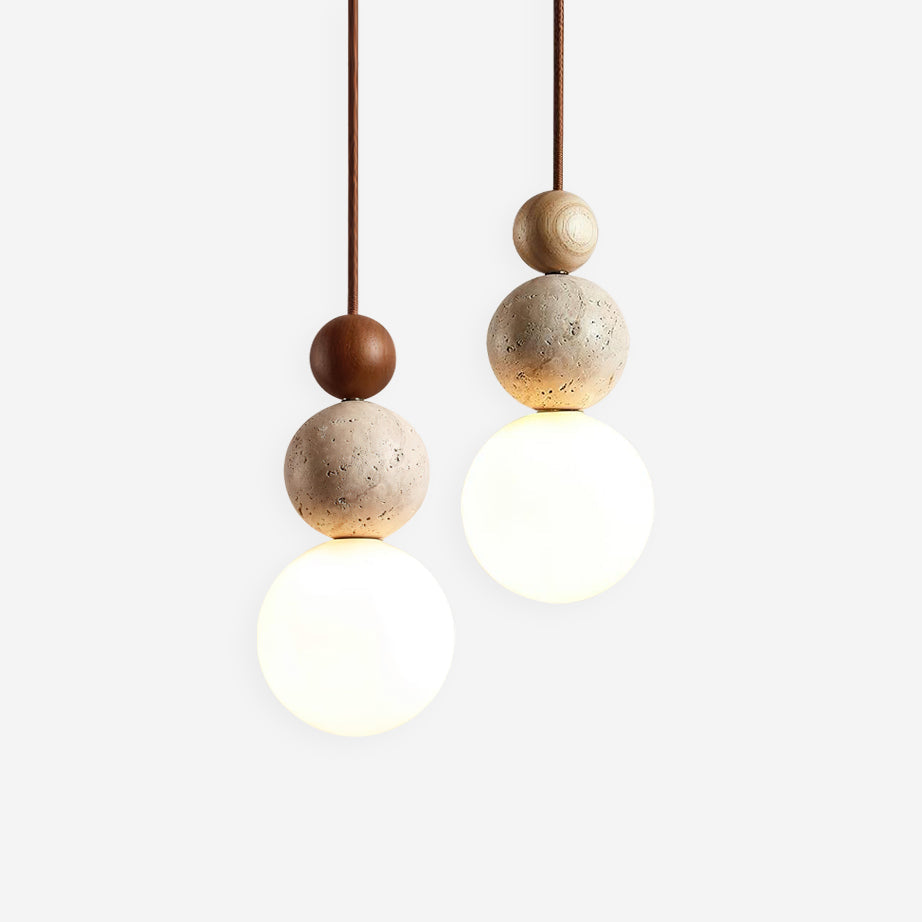 Designerska lampa wisząca z trawertynu i szkła | Nowoczesna lampa sufitowa LED do salonu i jadalni