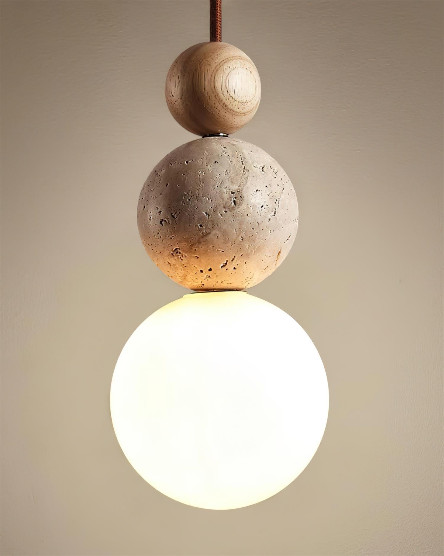 Designerska lampa wisząca z trawertynu i szkła | Nowoczesna lampa sufitowa LED do salonu i jadalni