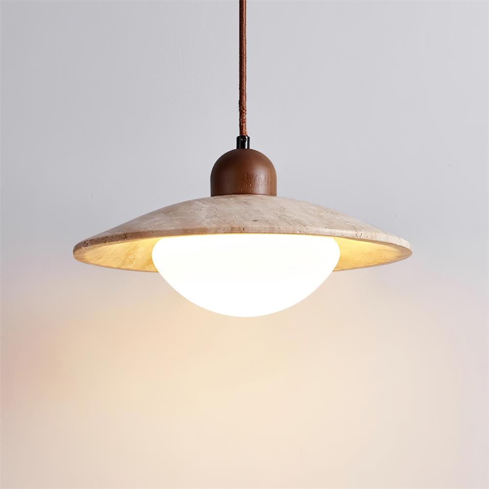 Lumen Collection | Lampa wisząca z trawertynu i szkła | Eleganckie oświetlenie do salonu, jadalni i sypialni